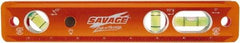 SAVAGE by SWANSON - Magnetic 9" Long 3 Vial Torpedo Level - Aluminum, Orange - Apex Tool & Supply