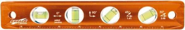 SAVAGE by SWANSON - Magnetic 9" Long 4 Vial Torpedo Level - Aluminum, Orange - Apex Tool & Supply