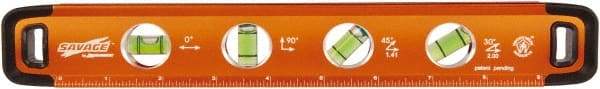 SAVAGE by SWANSON - Magnetic 11" Long 4 Vial Torpedo Level - Aluminum, Orange - Apex Tool & Supply