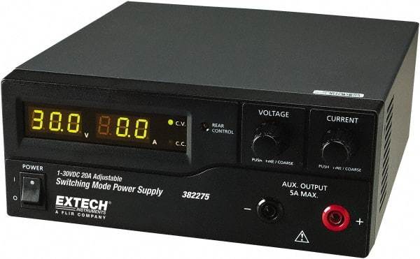 Extech - 600 Watt, 20 Amp, 30 VDC Output, Benchtop Power Supply - 1 Output, 7.9 Inch Wide x 8-1/2 Inch Deep x 3-1/2 Inch High, LED Display - Apex Tool & Supply