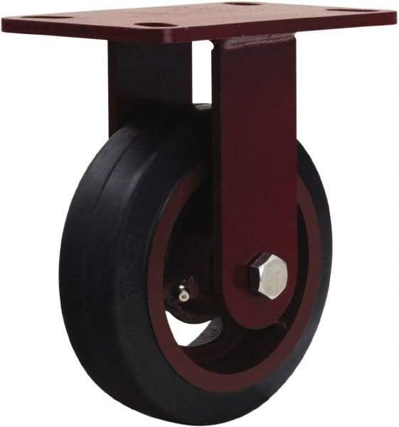 Hamilton - 6" Diam x 2" Wide x 7-3/4" OAH Top Plate Mount Rigid Caster - Rubber Mold on Cast Iron, 410 Lb Capacity, Tapered Roller Bearing, 4-1/2 x 6-1/2" Plate - Apex Tool & Supply