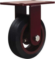Hamilton - 6" Diam x 2" Wide x 7-3/4" OAH Top Plate Mount Rigid Caster - Rubber Mold on Cast Iron, 410 Lb Capacity, Tapered Roller Bearing, 4-1/2 x 6-1/2" Plate - Apex Tool & Supply