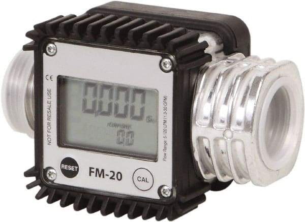 PRO-LUBE - 1" NPT Port Electronic Digital Flowmeter & Totalizer - 300 Max psi, 1.3 to 32 GPM, Aluminum - Apex Tool & Supply
