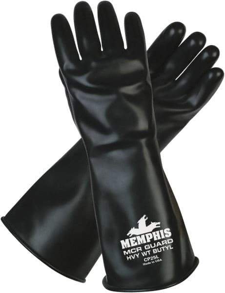 MCR Safety - Size M (8), 14" Long, 25 mil Thick, Butyl Chemical Resistant Gloves - Smooth Finish, Black - Apex Tool & Supply