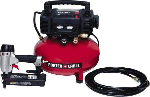 Porter-Cable - 0.80 HP, 2.6 SCFM at 90 psi CFM Pancake Nailer Combo Kit - 6 Gallon Tank, 10 Amp, 150 Max psi, 120V - Apex Tool & Supply