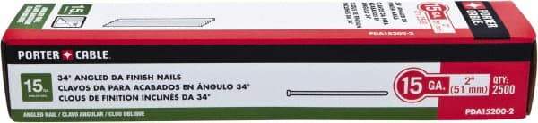 Porter-Cable - 15 Gauge 2" Long Finishing Nails for Power Nailers - Steel, Bright Finish, Smooth Shank, Angled Stick Collation, Round Head, Chisel Point - Apex Tool & Supply
