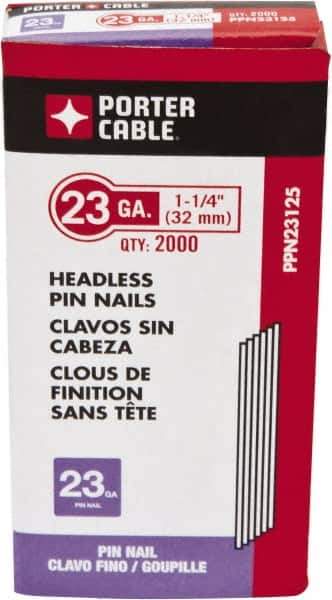 Porter-Cable - 23 Gauge 1-1/4" Long Pin Nails for Power Nailers - Steel, Galvanized Finish, Smooth Shank, Straight Stick Collation, Chisel Point - Apex Tool & Supply