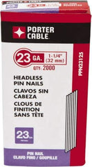 Porter-Cable - 23 Gauge 1-1/4" Long Pin Nails for Power Nailers - Steel, Galvanized Finish, Smooth Shank, Straight Stick Collation, Chisel Point - Apex Tool & Supply