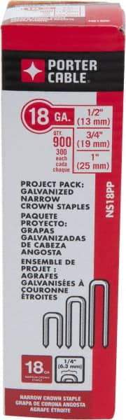 Porter-Cable - 1/2", 3/4, and 1" Long x 1/4" Wide, 18 Gauge Narrow Crown Construction Staple Multi Pack - Steel, Galvanized Finish. 300/size - Apex Tool & Supply