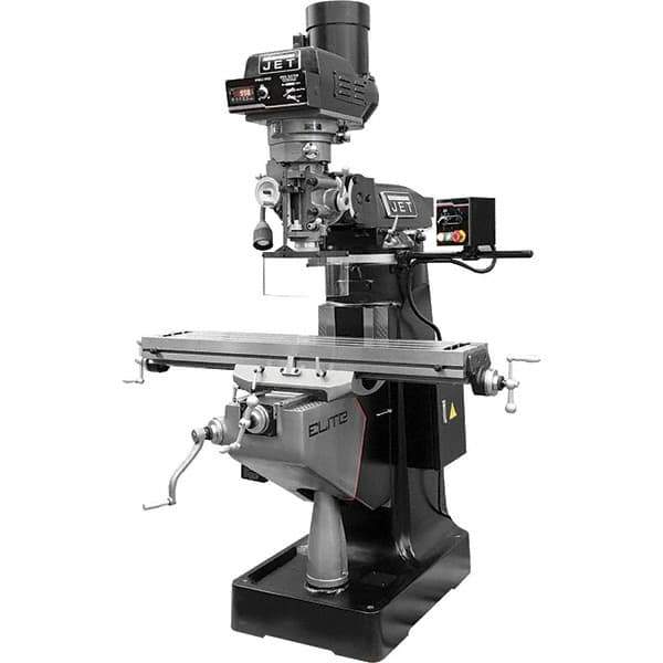 Jet - 9" Table Width x 49" Table Length, Electronic Variable Speed Control, 3 Phase Knee Milling Machine - R8 Spindle Taper, 3 hp - Apex Tool & Supply