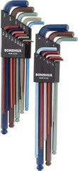 Bondhus - 22 Piece L-Key Ball End Hex Key Set - Hex Range 0.05 to 3/8", 8.4" OAL - Apex Tool & Supply