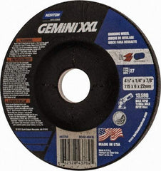 Norton - 24 Grit, 4-1/2" Wheel Diam, 1/4" Wheel Thickness, 7/8" Arbor Hole, Type 27 Depressed Center Wheel - Aluminum Oxide, 13,580 Max RPM - Apex Tool & Supply