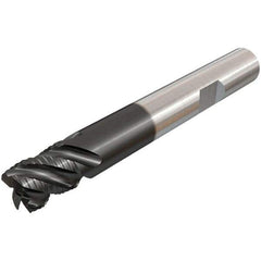 Iscar - 12mm Diam, Coarse Pitch, 12mm LOC, 4 Flute Solid Carbide 45° Corner Chamfer Roughing End Mill - TiAlN Finish, 83mm OAL, 12mm Shank Diam, Single End, Centercutting, 45° Helix - Apex Tool & Supply
