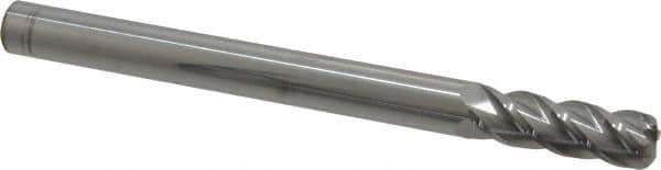 Accupro - 1/2", 4 Flute, Single End, Solid Carbide, 1/8" Corner Radius End Mill - 6" OAL, 40° Helix, Right Hand Flute, 1-1/2" LOC, Right Hand Cut - Apex Tool & Supply