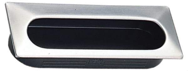 Sugatsune - 75mm Overall Width x 36mm Overall Height, 15.5mm Recess Depth, Satin/Black Recessed Pull - 304 Stainless Steel & Plastic, 30.7999992370605mm Recess Height, 71mm Recess Width - Apex Tool & Supply