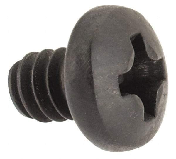 Made in USA - #6-32 UNC, 3/16" Length Under Head Phillips Drive Machine Screw - Pan Head, Grade 300 Stainless Steel, Black Oxide Finish, Without Washer - Apex Tool & Supply