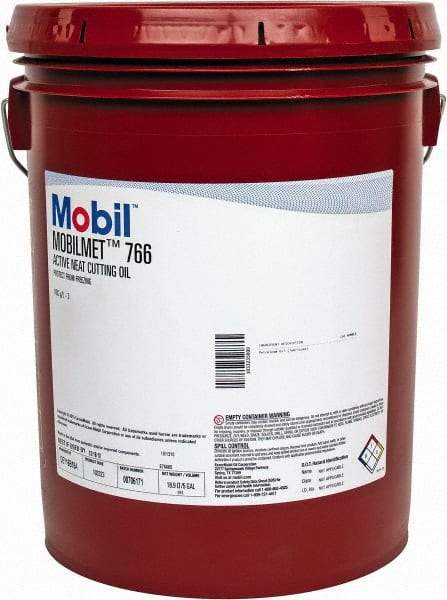 Mobil - Mobilmet 766, 5 Gal Pail Cutting Fluid - Straight Oil, For Automatic Lathe Operations, Broaching, Gear Shaving, Milling, Parting-Off, Planing, Shaping, Tapping, Threading - Apex Tool & Supply