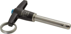 Jergens - 5/16" Diam, 1-1/2" Usable Length, T Handle, Push Button Quick Release Pin - 3-1/8" Overall Length, Grade 17-4 Stainless Steel, Passivated Finish - Apex Tool & Supply