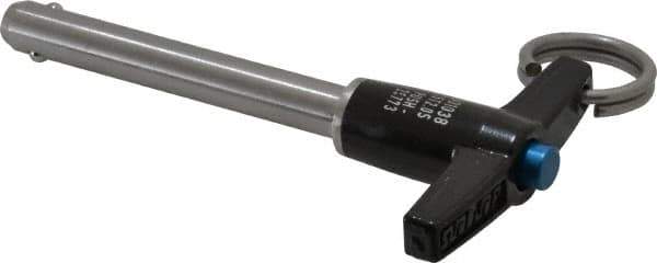 Jergens - 5/16" Diam, 2" Usable Length, T Handle, Push Button Quick Release Pin - 3-5/8" Overall Length, Grade 17-4 Stainless Steel, Passivated Finish - Apex Tool & Supply