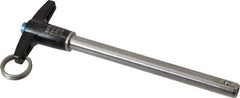 Jergens - 3/8" Diam, 4" Usable Length, T Handle, Push Button Quick Release Pin - 5-7/8" Overall Length, Grade 17-4 Stainless Steel, Passivated Finish - Apex Tool & Supply