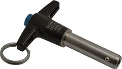 Jergens - 1/2" Diam, 1-1/2" Usable Length, T Handle, Push Button Quick Release Pin - 3-5/8" Overall Length, Grade 17-4 Stainless Steel, Passivated Finish - Apex Tool & Supply