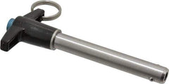 Jergens - 1/2" Diam, 3" Usable Length, T Handle, Push Button Quick Release Pin - 5-1/8" Overall Length, Grade 17-4 Stainless Steel, Passivated Finish - Apex Tool & Supply