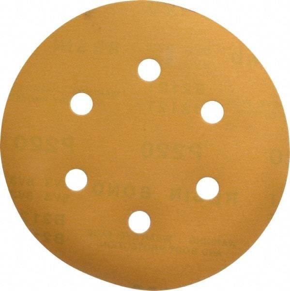 Made in USA - 6" Diam, 220 Grit, Aluminum Oxide Hook & Loop Disc - Very Fine Grade, Coated, C Weight Paper Backing, - Apex Tool & Supply