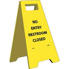 NMC - No Entry - Restroom Closed, 10-3/4" Wide x 24-5/8" High, Plastic Floor Sign - A-Frame, Black on Yellow, For Restroom, Janitorial & Housekeeping - Apex Tool & Supply