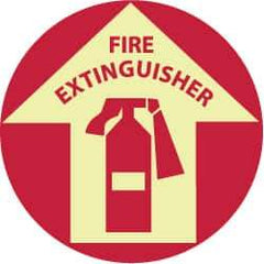 NMC - Fire Extinguisher, Anti-Skid Polyester Floor Sign - Round, Red on Glow (Yellow), Adhesive Backed, For Fire - Apex Tool & Supply