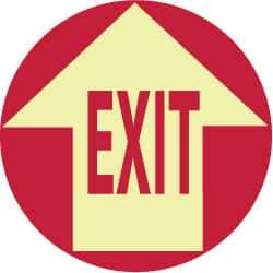 NMC - Exit, Anti-Skid Polyester Floor Sign - Round, Red on Glow (Yellow), Adhesive Backed, For Exit, Entrance & Directional - Apex Tool & Supply