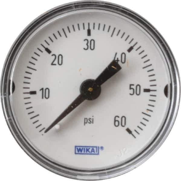 Wika - 1-1/2" Dial, 1/8 Thread, 0-60 Scale Range, Pressure Gauge - Center Back Connection Mount, Accurate to 3-2-3% of Scale - Apex Tool & Supply