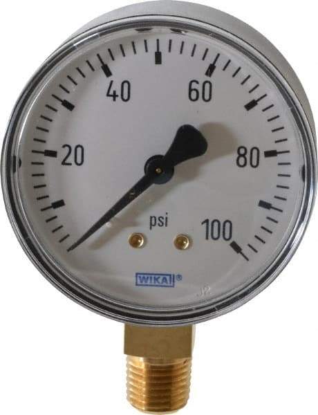 Wika - 2-1/2" Dial, 1/4 Thread, 0-100 Scale Range, Pressure Gauge - Lower Connection Mount, Accurate to 3-2-3% of Scale - Apex Tool & Supply