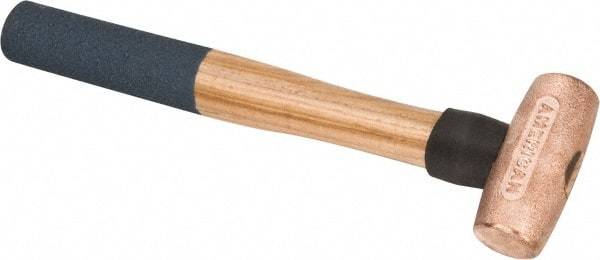 American Hammer - 2 Lb Nonsparking Copper Head Hammer - 13" OAL, 3-1/2" Head Length, 1-3/8" Face Diam, 13" Hickory Handle - Apex Tool & Supply
