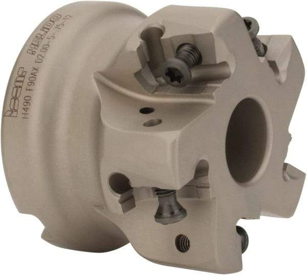 Iscar - 5 Inserts, 2" Cut Diam, 3/4" Arbor Diam, 0.472" Max Depth of Cut, Indexable Square-Shoulder Face Mill - 0/90° Lead Angle, 1.575" High, H490 AN.X 12 Insert Compatibility, Through Coolant, Series Helido - Apex Tool & Supply