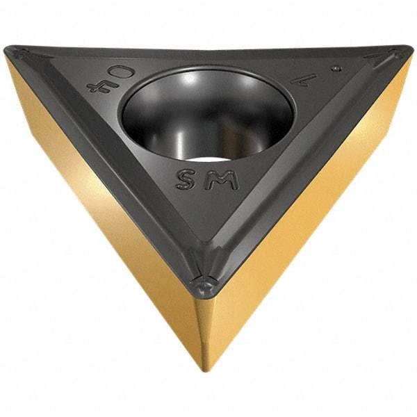 Iscar - TCMT2-1 SM Grade IC807 Carbide Turning Insert - TiAlN/TiN Finish, 60° Triangle, 1/4" Inscr Circle, 3/32" Thick, 1/64" Corner Radius - Apex Tool & Supply
