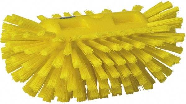 Vikan - 1-1/2" Bristle Length, Polyester Utility Scrub Brush - 5-1/2" Wide Head, 8" OAL, European Threaded Handle, Yellow, Polypropylene Block - Apex Tool & Supply