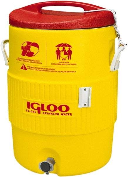 Igloo - 10 Gal Beverage Cooler - Plastic, Yellow/Red - Apex Tool & Supply