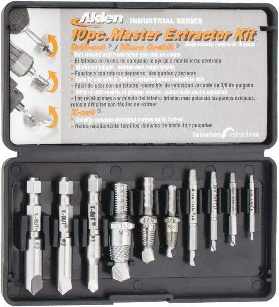 Alden - 10 Piece Screw Extractor/Drill Set - #4 to 1/2 Size Range - Apex Tool & Supply