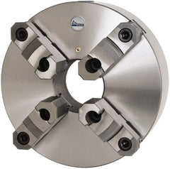 Gibraltar - 4 Jaws, 12" Diam, Self Centering Manual Lathe Chuck - Plain Back Mount Spindle, Reversible, 3-15/16" Through Hole Diam, 0.0024" Axial Runout, 0.0024" Radial Runout, Cast Iron - Apex Tool & Supply