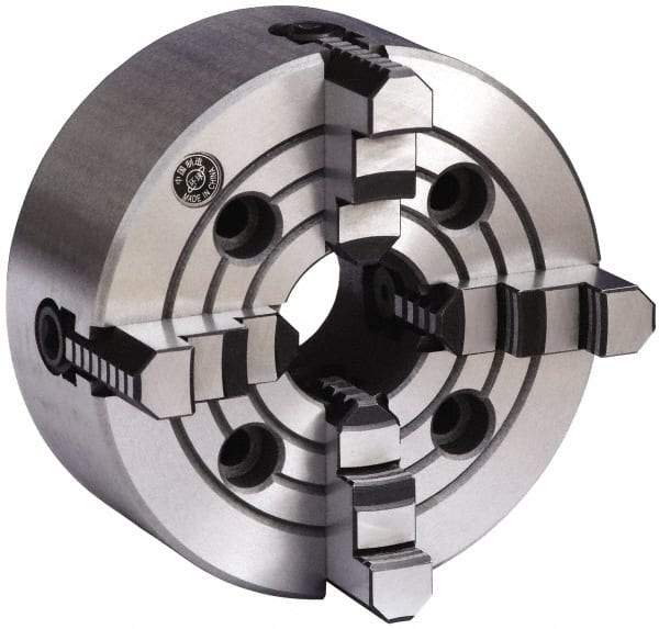 Gibraltar - 4 Jaws, 3" Diam, Independent Manual Lathe Chuck - Plain Back Mount Spindle, Reversible, 4,000 Max RPM, 0.8661" Through Hole Diam, Cast Iron - Apex Tool & Supply