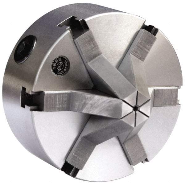 Gibraltar - 6 Jaws, 6" Diam, Self Centering Manual Lathe Chuck - Plain Back Mount Spindle, 1.6535" Through Hole Diam, Cast Iron - Apex Tool & Supply