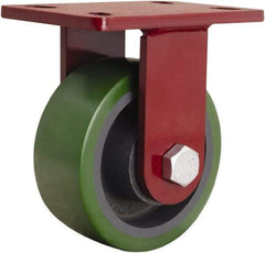 Hamilton - 6" Diam x 2-1/2" Wide x 7-1/2" OAH Top Plate Mount Rigid Caster - Polyurethane Mold onto Cast Iron Center, 1,600 Lb Capacity, Tapered Roller Bearing, 5 x 7" Plate - Apex Tool & Supply