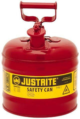 Justrite - 2 Gal Galvanized Steel Type I Safety Can - 13-3/4" High x 9-1/2" Diam, Red with Yellow - Apex Tool & Supply