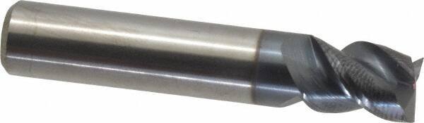 Accupro - 3/8", 1/2" LOC, 3/8" Shank Diam, 2" OAL, 3 Flute, Solid Carbide Square End Mill - Single End, AlTiN Finish, Spiral Flute, Variable° Helix, Centercutting, Right Hand Cut, Right Hand Flute - Apex Tool & Supply