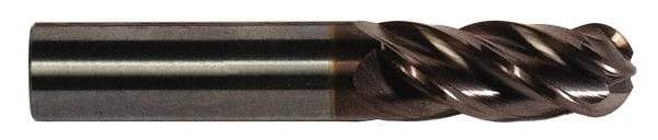 Accupro - 1/4" Diam, 3/4" LOC, 4 Flute Solid Carbide Ball End Mill - nACRo Finish, Single End, 2-1/2" OAL, 1/4" Shank Diam, Spiral Flute - Apex Tool & Supply