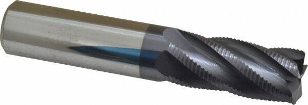 Accupro - 3/4" Diam, Fine Pitch, 1-5/8" LOC, 5 Flute Solid Carbide Roughing Square End Mill - AlTiN Finish, 4" OAL, 3/4" Shank Diam, Single End, 30° Helix - Apex Tool & Supply