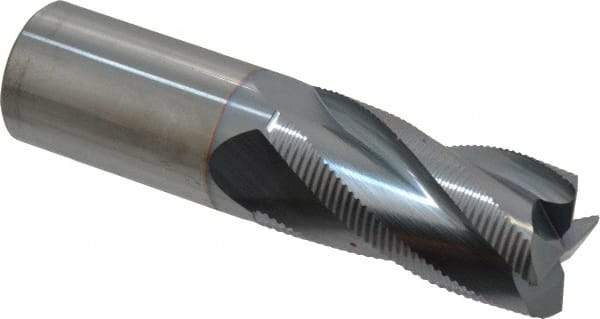 Accupro - 1" Diam, Fine Pitch, 2" LOC, 4 Flute Solid Carbide Roughing Square End Mill - TiCN Finish, 4" OAL, 1" Shank Diam, Single End, 30° Helix - Apex Tool & Supply