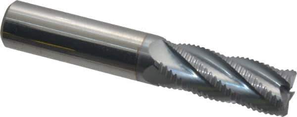 Accupro - 1/2" Diam, Fine Pitch, 1-1/4" LOC, 5 Flute Solid Carbide Roughing Square End Mill - TiCN Finish, 3" OAL, 1/2" Shank Diam, Single End, 30° Helix - Apex Tool & Supply