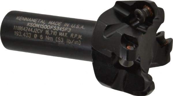 Kennametal - 47° Lead Angle, 1.8560" Max Cut Diam, 1-1/2" Min Cut Diam, 0.138" Max Depth of Cut, Indexable Chamfer & Angle End Mill - 4 Inserts, OF.T 53AF.N.. Insert Style, 77.4mm OAL, Straight Shank - Apex Tool & Supply