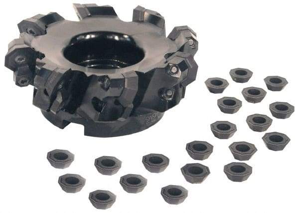 Kennametal - 5" Cut Diam, 1-1/2" Arbor Hole, 5mm Max Depth of Cut, 43° Indexable Chamfer & Angle Face Mill - 6 Inserts, OF.T 07L6... Insert, Right Hand Cut, 6 Flutes, Through Coolant, Series KSOM - Apex Tool & Supply